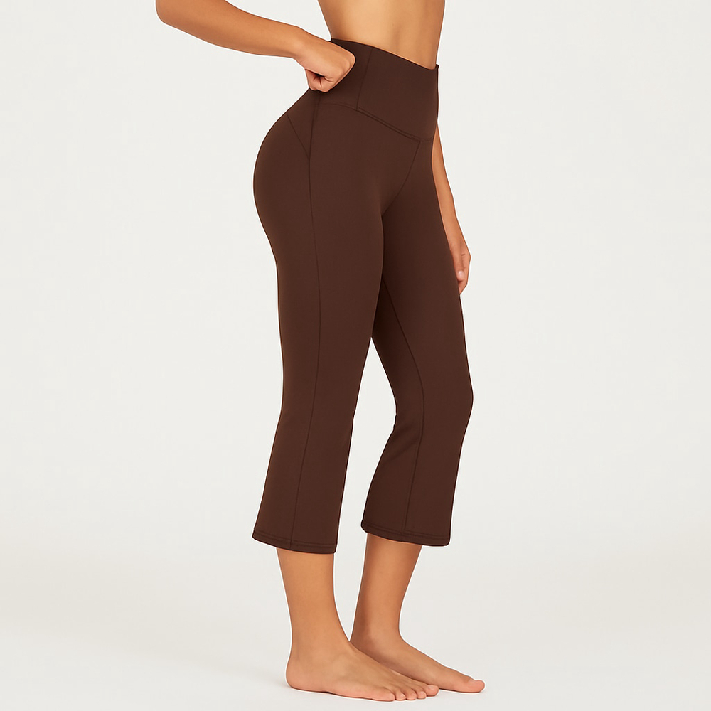 Sunzel Brown Cropped Capri Leggings Flared Hem 23” Inseam NWT Size S